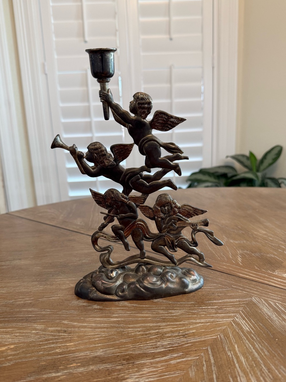 Godinger Silver Plated Cherub Candle Holder Holiday Collection